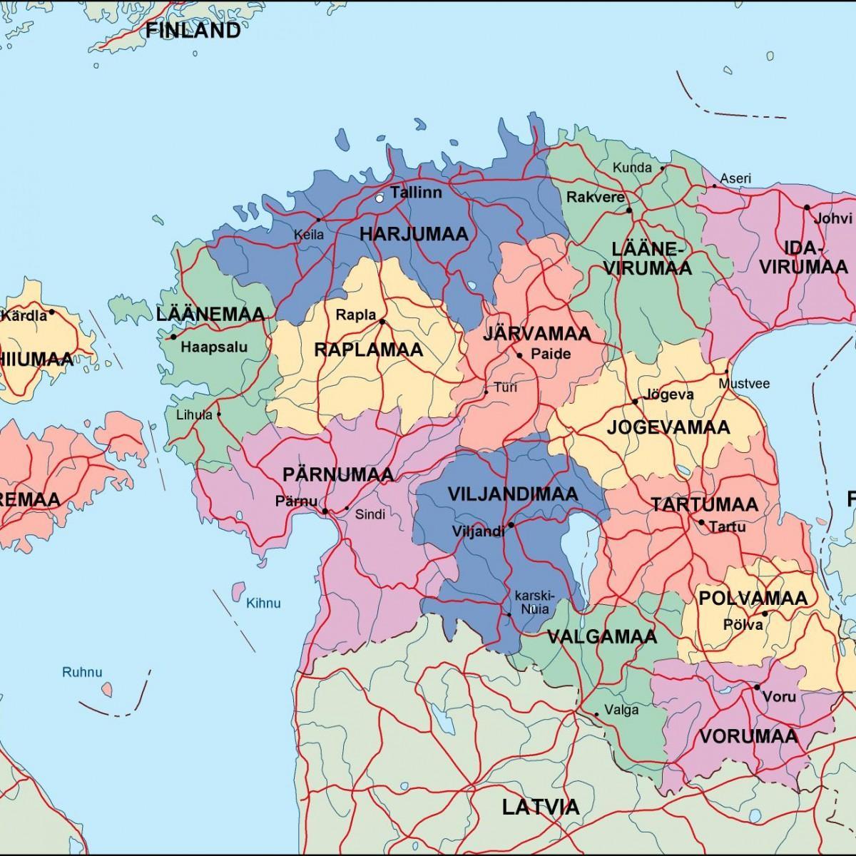карта на Естонија политички