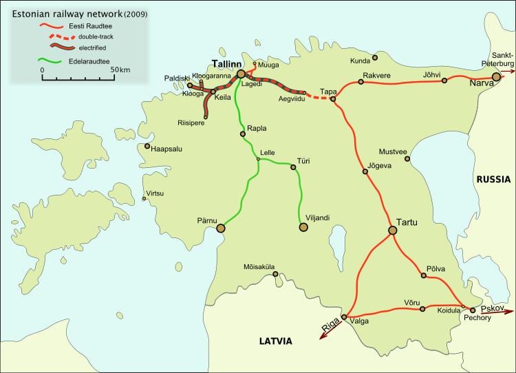 карта на естонските железници